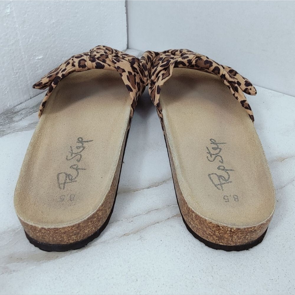 Pep Step Leopard Print Bow Knot Cork Slide Sandals, Sz 8.5 - Picture 7 of 11